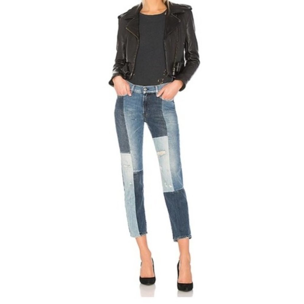 7FAM Jeans High Waisted Patchwork Patch Slim Leg Boyfriend Denim Y2K Size 30